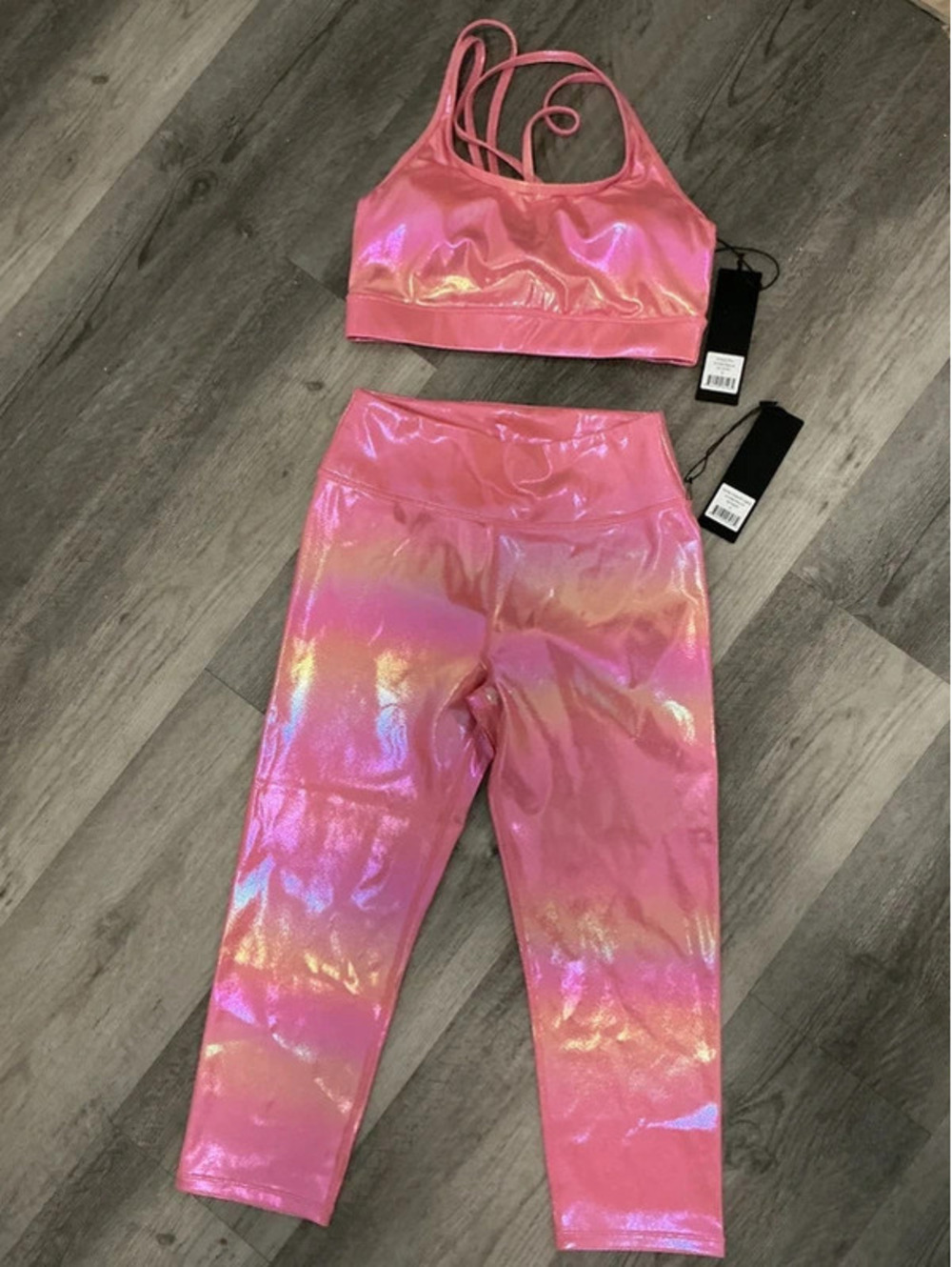 2pc Set Pink Spandex Capri Leggings